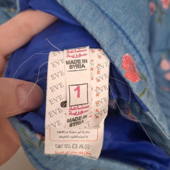 Eve Blue Colorful Floral Quilted Fur Trim Hood Cute Girly Zip Up Coat Size M - Picture 6 of 8